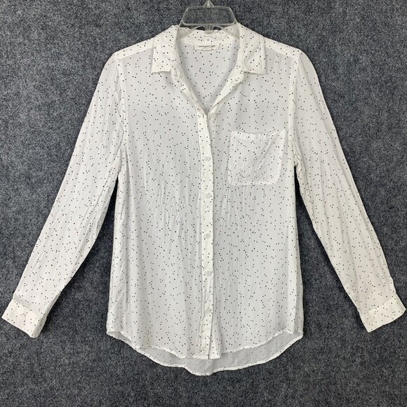 Beach Lunch Lounge Button Up Shirt Women Size M White W/ Tiny Black Stars - Picture 1 of 9